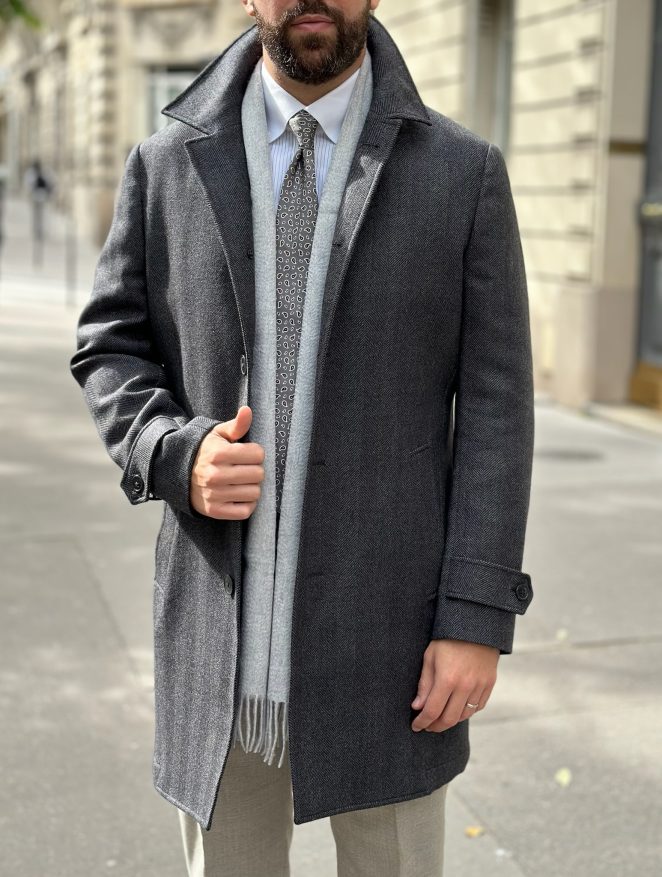manteau sur mesure Manteau droit gris sur mesure