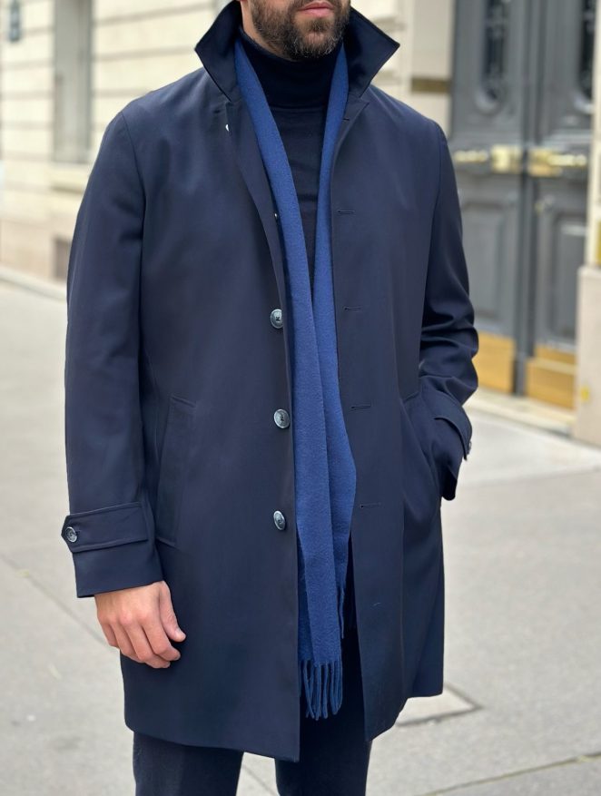 Manteau droit bleu Trench sur mesure