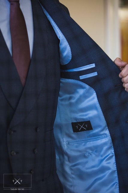 Costume sur mesure bleu grands carreaux cravate bordeaux - 2018/03 Look05