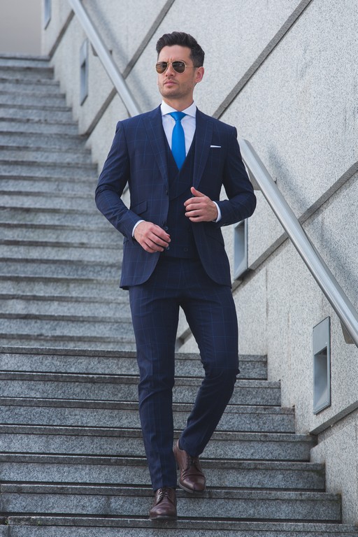 Costume sur mesure - costume 3 pièces bleu marine Prince de Galles - Tailors Trucks