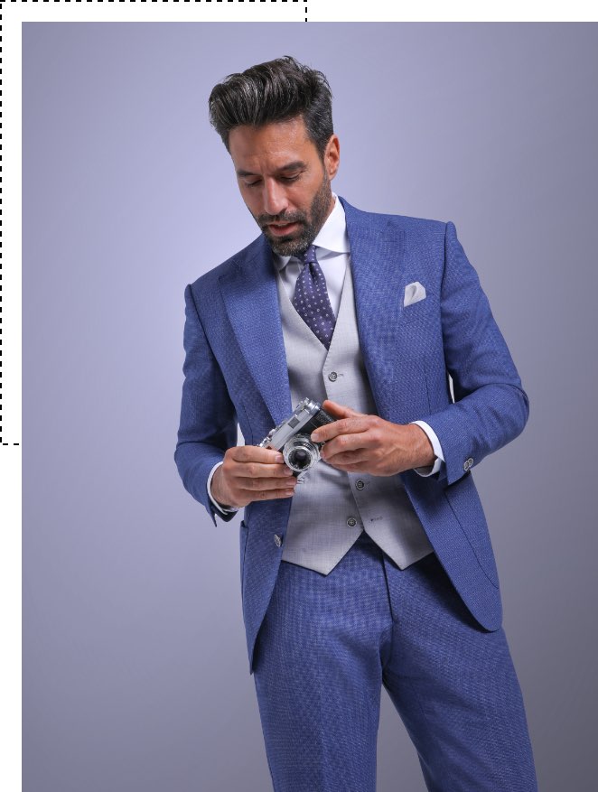 Costume 2 pièces bleu et gilet gris sur mesure Costume 2 pièces bleu et gilet gris sur mesure