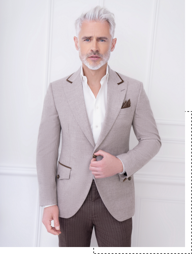 veste signature beige sur mesure boutonnée